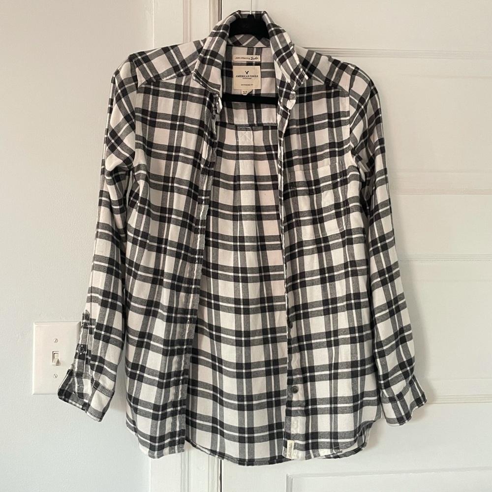 black and white flannel button down